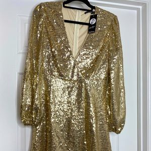 Gold sequin long sleeve mini dress